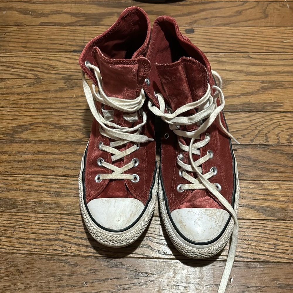 Converse All Stars.  Women’s 10.5.  Burgundy velour.
